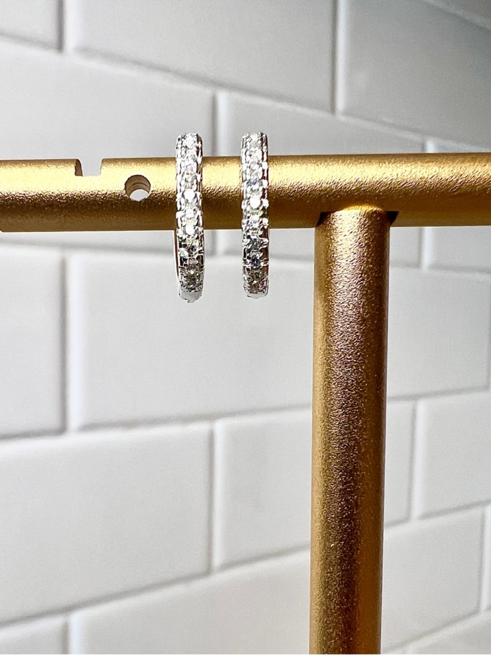 Sterling Silver CZ Pave Hoop Huggie Earrings